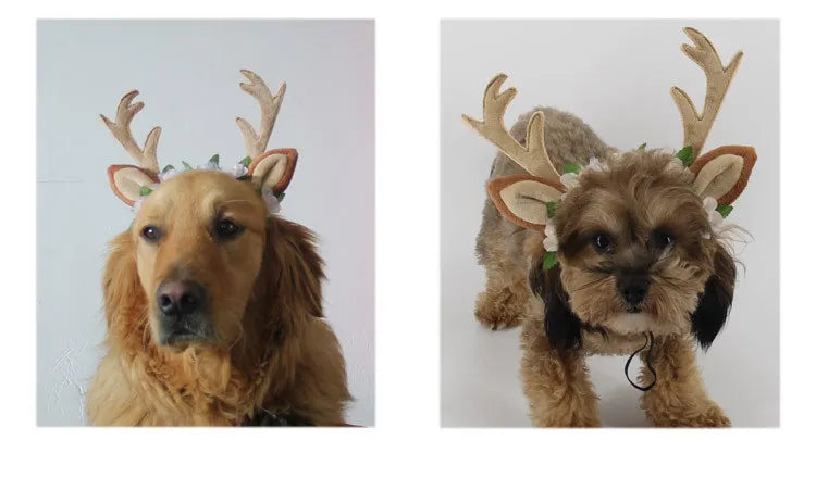 Cute Christmas Reindeer Horn Pet Headband Hat Costume Dog Puppy Cat Cosplay Party Pet Hair Decorations Supplies Headwear