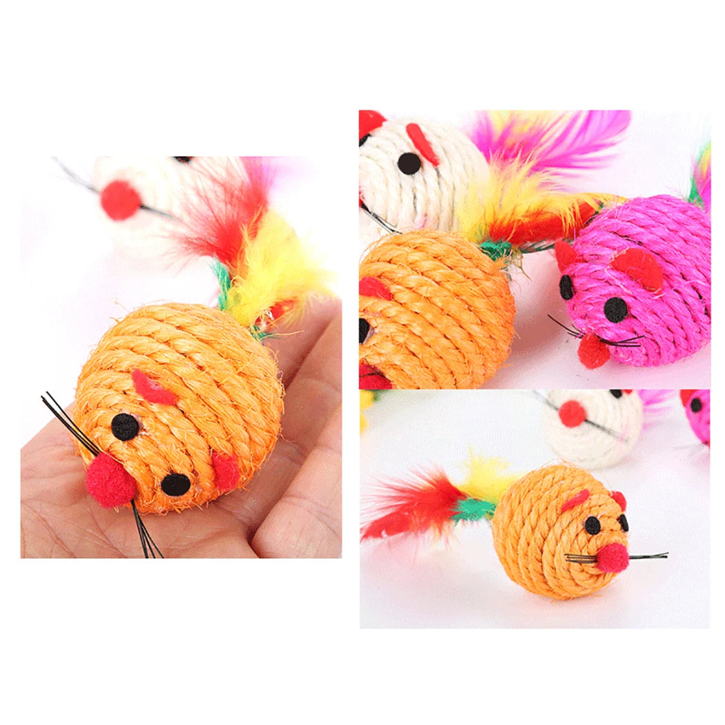 Pet Cat Toy Sisal Mouse Feather Interactive Kitten Teaser Playing Chewing Scratch Catching Supplies Funny Mouse Toy for Kittens