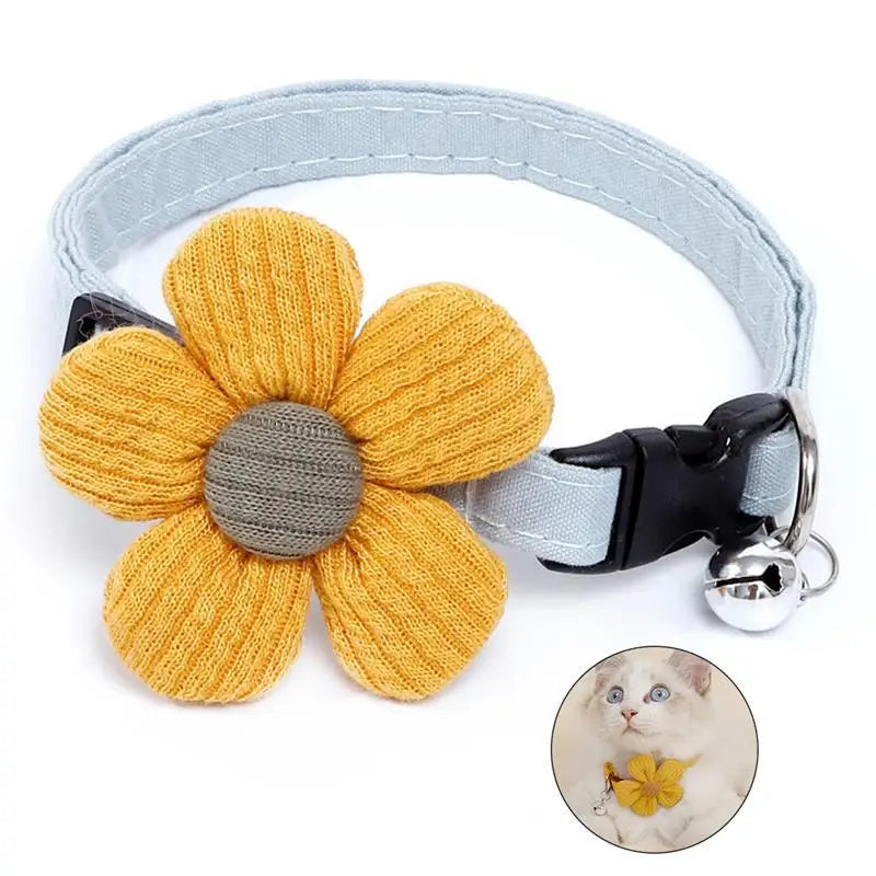 Legendog 1pc Cat Collar Cute Flower Decor Adjustable Small Dog Collar Kitten Collar With Bell Pet Supplies Clothing Accessories