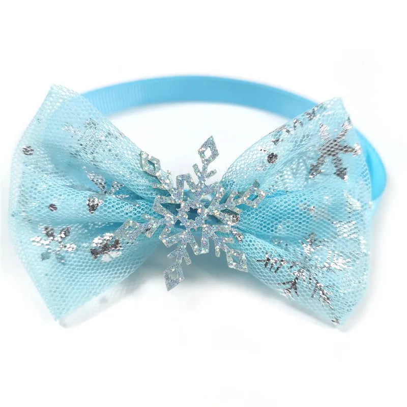 30/50pcs Winter Style Pet Dog Bow Ties Snowflake Neckties Puppy Cat Dog Blue Yarn Bowties Collar Pet Dog Grooming Products