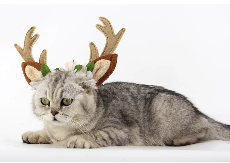 Cute Christmas Reindeer Horn Pet Headband Hat Costume Dog Puppy Cat Cosplay Party Pet Hair Decorations Supplies Headwear