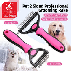 Pet Grooming Tool - 2 Sided Undercoat Rake for Cats Dogs Brush - Safe Dematting Comb for Easy Mats Tangles Removing M/L