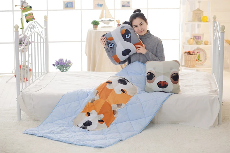 Simulation Pet Dog Print Pillow Cushion Puppy Pattern Sleeping Blanket Cushion Home Decoration Pillow Blanket