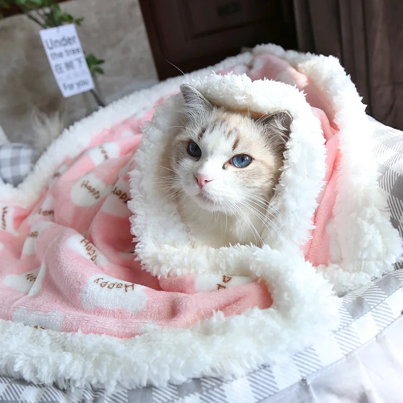 Thick Lamb Fleece Pet Dog Blanket Soft Flannel Cat and Dog Cushion To Keep Warm Cat and Dog Sleeping Blanket Winter Pet Cushion