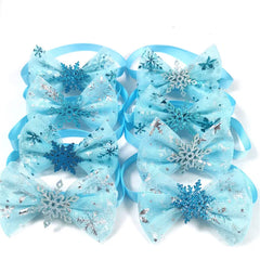 30/50pcs Winter Style Pet Dog Bow Ties Snowflake Neckties Puppy Cat Dog Blue Yarn Bowties Collar Pet Dog Grooming Products