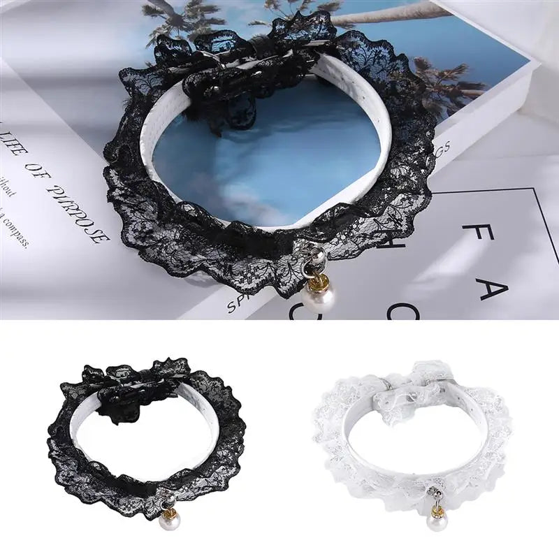 Elegant Pet Collar Lovely Adjustable Rhinestone Lace Decor Pet Necklace Collar For Small Dogs Cats Pet Supplies Party Dress Up