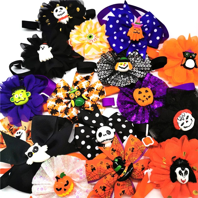 30/50pcs Halloween Pet Dog Cat BowTies Skull Pumpkin Eyes Style Collar Puppy Dog Bowties  Party Accessories Holiday Pet Supplies