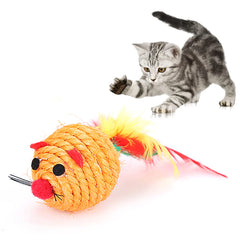 Pet Cat Toy Sisal Mouse Feather Interactive Kitten Teaser Playing Chewing Scratch Catching Supplies Funny Mouse Toy for Kittens