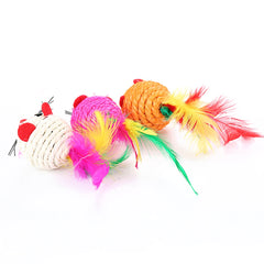 Pet Cat Toy Sisal Mouse Feather Interactive Kitten Teaser Playing Chewing Scratch Catching Supplies Funny Mouse Toy for Kittens