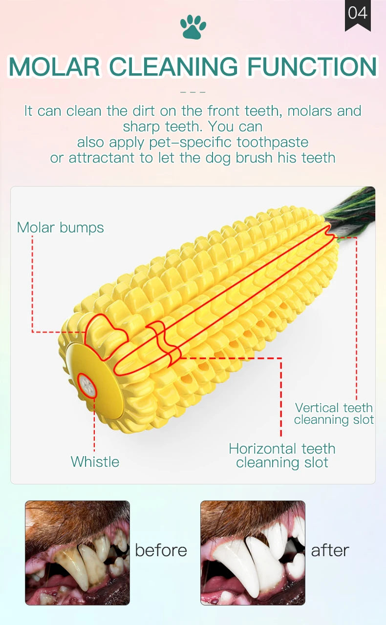 Fenice Corn Pet Toy Interactive Toys Dog Chew Tooth Cleaning Vocalize Squeak Toothbrush Molar Pet Supplies Floatable