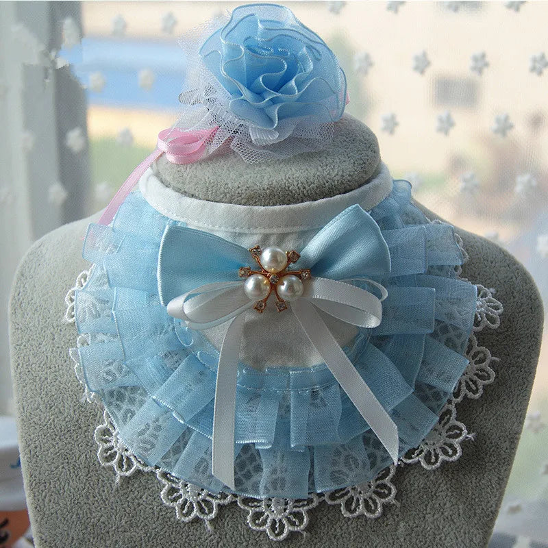 Adjustable Pet Lace Princess Bow Bib For Small Dogs Neckties Cat Accessories Handmade Cute Collars Animal Supplies