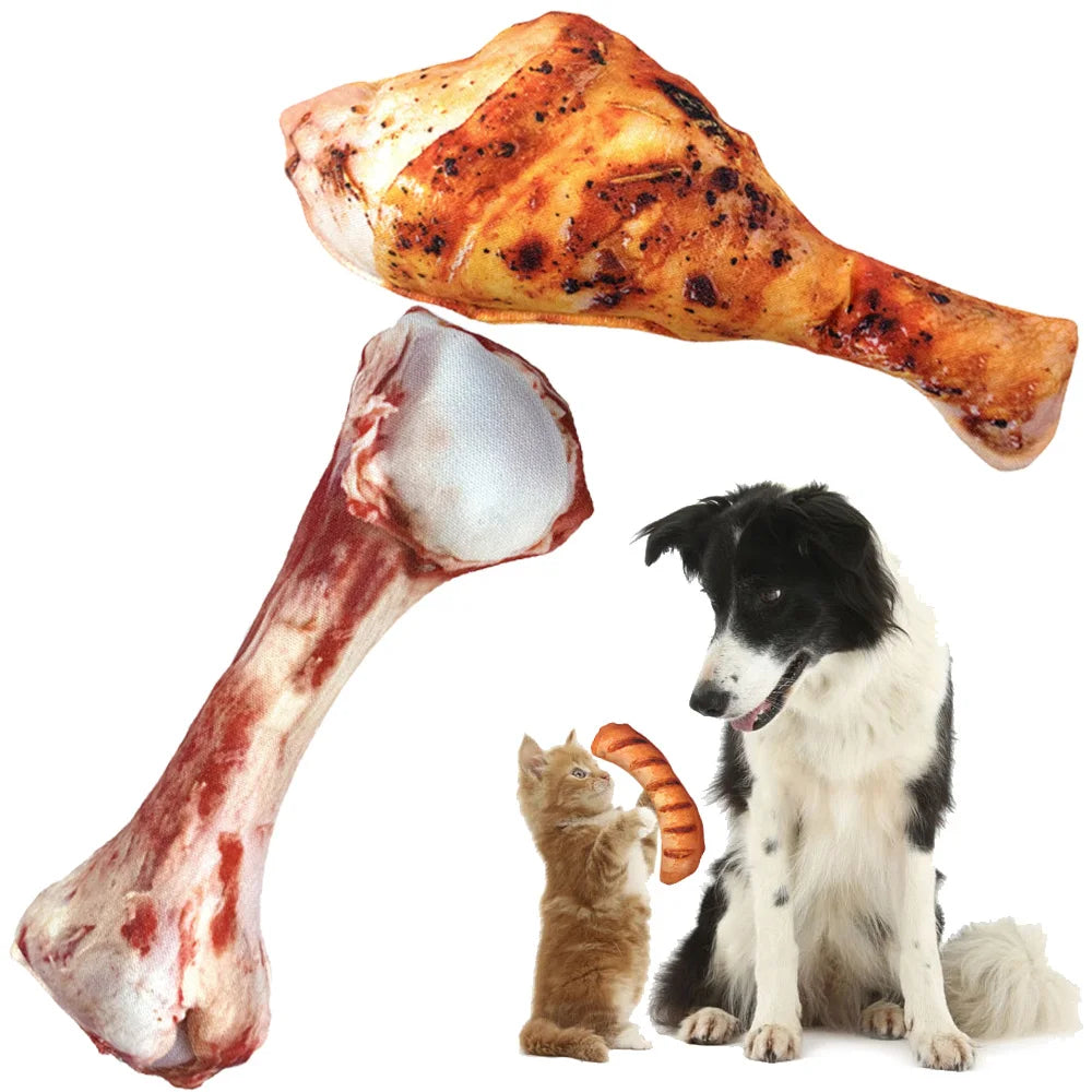 PetCloud Pet Dog Toys Interactive Bone Sausage For Dog Chew Toy Squeaky Chicken Leg Puppy Bite Toy For Small Pets Supplies