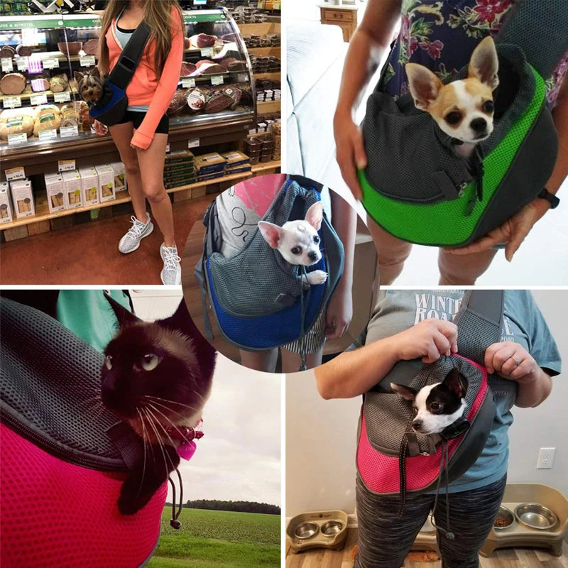 Pet Dog Cat Sling Carrier Breathable Travel Safe Sling Bag Puppy Kitten Outdoor Mesh Oxford Single Comfort Handbag Tote Pouch