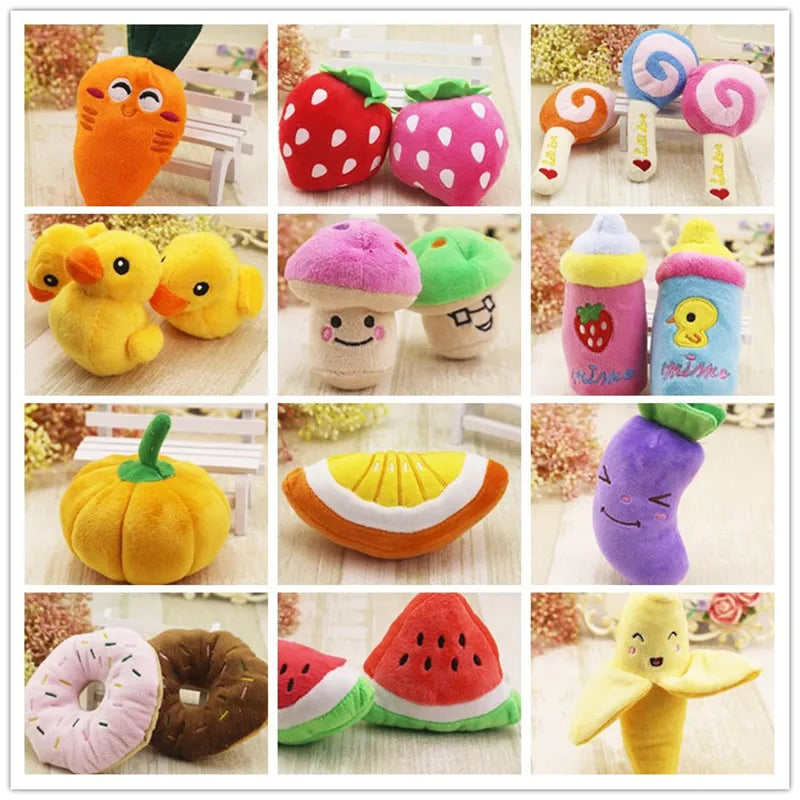 Cute Plush Puzzle Stuffed Squeaking Pet Toy Fruit Animals Cartoon Dog Toys for Dogs Cat Chew Squeaker Squeaky Toy