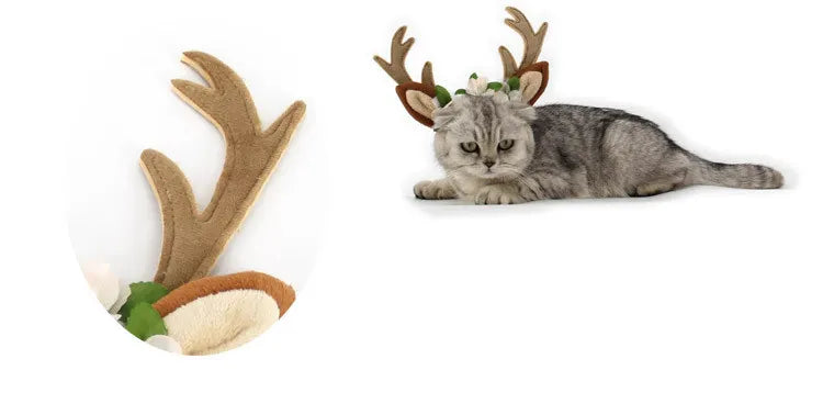 Cute Christmas Reindeer Horn Pet Headband Hat Costume Dog Puppy Cat Cosplay Party Pet Hair Decorations Supplies Headwear