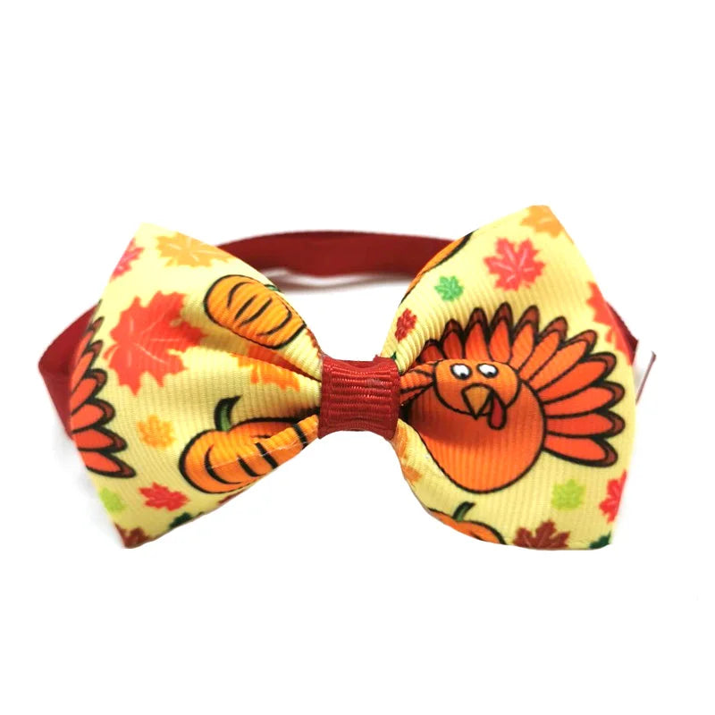 30/50pcs Thanksgiving Day Pet Dog Bow Ties Maple Leaf Turkey Pet Cat Dog Collar Bowties Neckties Pet Fall Ties Grooming Products