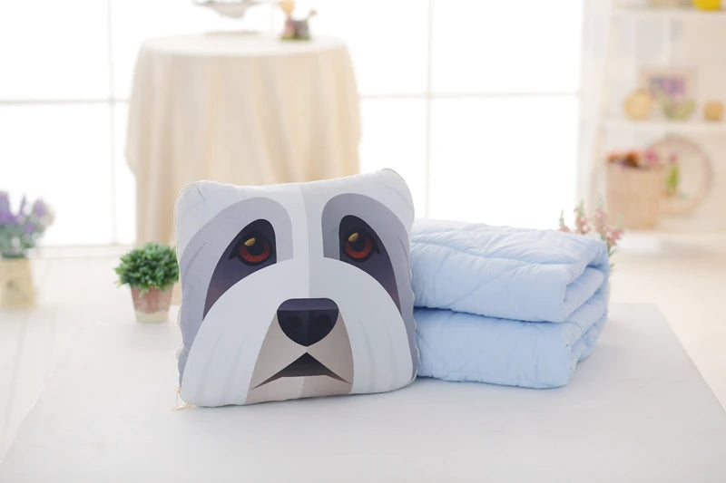 Simulation Pet Dog Print Pillow Cushion Puppy Pattern Sleeping Blanket Cushion Home Decoration Pillow Blanket