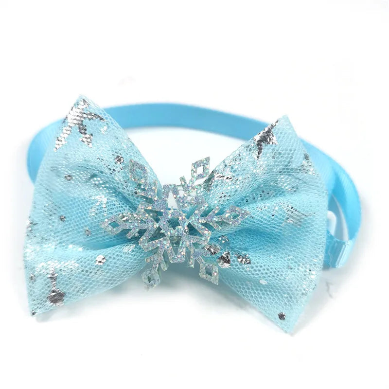 30/50pcs Winter Style Pet Dog Bow Ties Snowflake Neckties Puppy Cat Dog Blue Yarn Bowties Collar Pet Dog Grooming Products