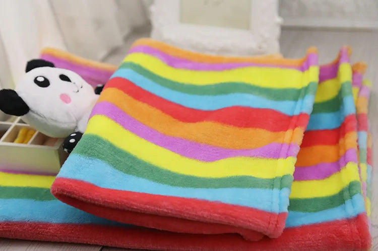 Pet Dog Cat Blankets Mat Towel Rainbow Tiger Soft Warm Wool Coral Fleece Sleeping Mattress Cushion Pad