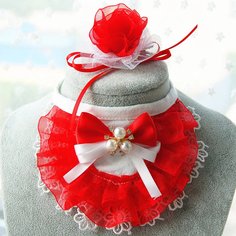 Adjustable Pet Lace Princess Bow Bib For Small Dogs Neckties Cat Accessories Handmade Cute Collars Animal Supplies