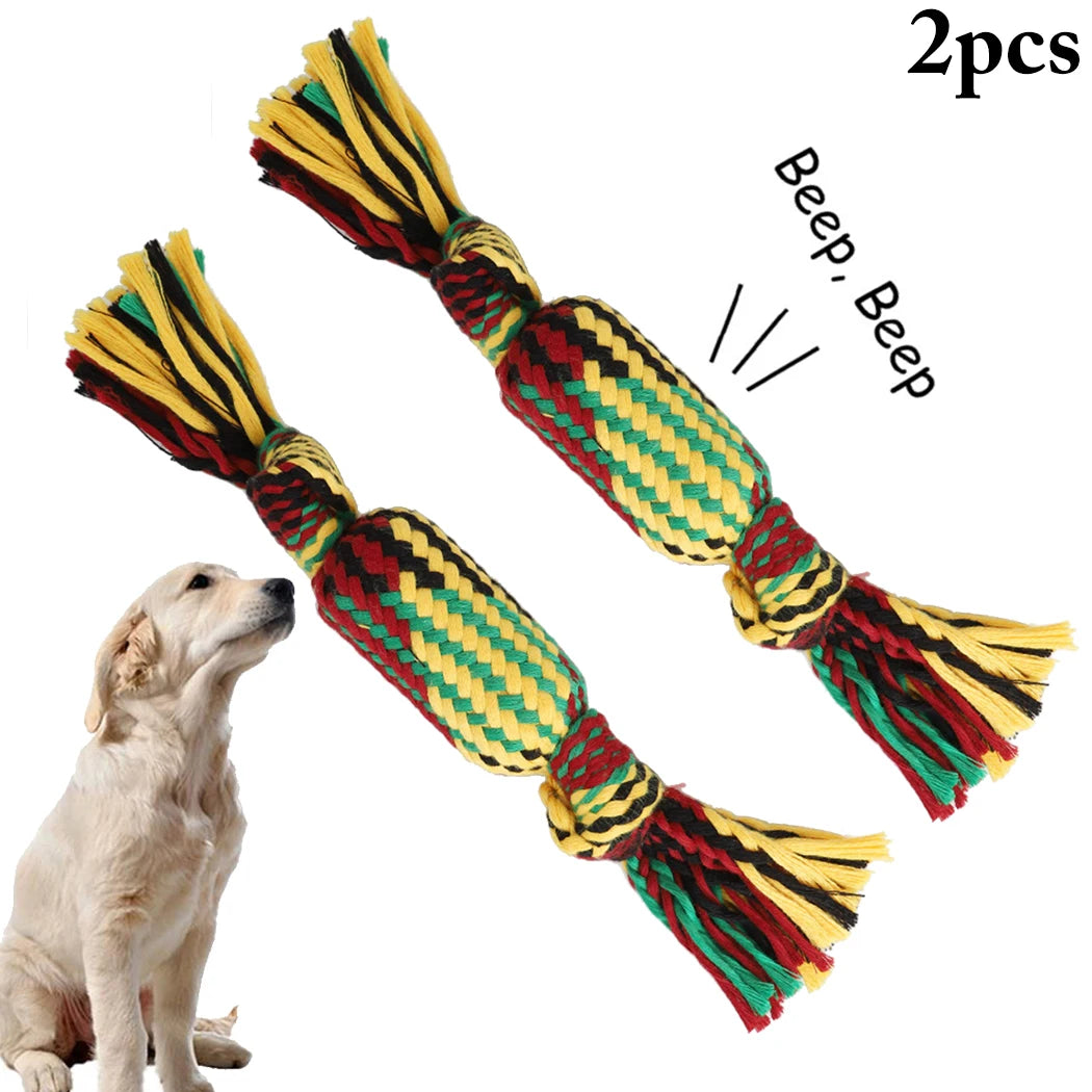 2PCS Pet Toy Pet Dog Cotton Yarn Woven Sound Candy Toy Dog Chew Toy Pet Chew Rope