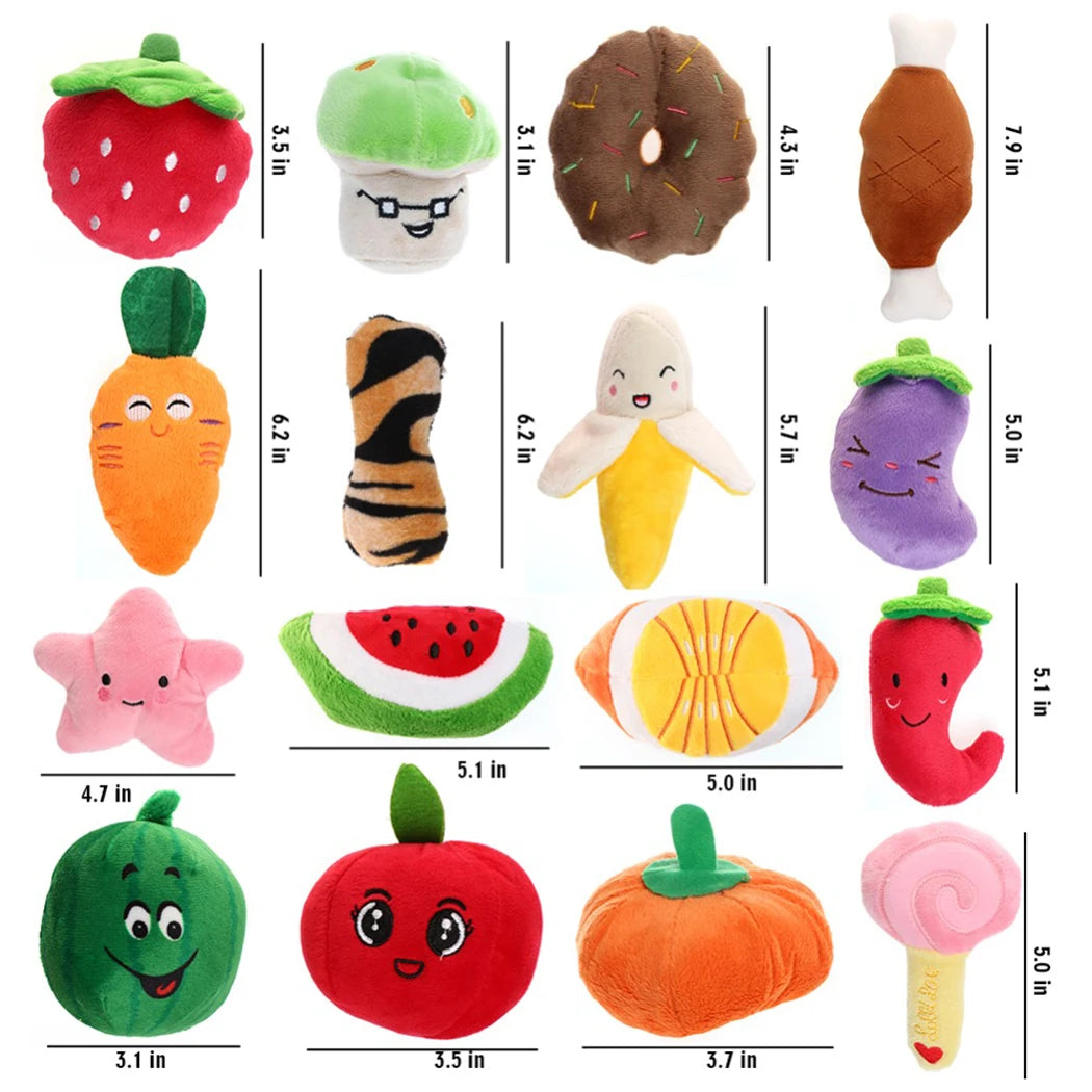 Kapmore Cat Dog Plush Toys Cartoon Cute Fruit Food Shape Bite Resistant Squeaky Toy Pet Chew Toy Pet Interactive Supplies