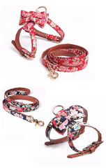 PU Dog Harness and Leash Sets Japanese Style Design Big Bow Decor K-shaped Cat Traction Pet Collar Traction Set Pet Supplies