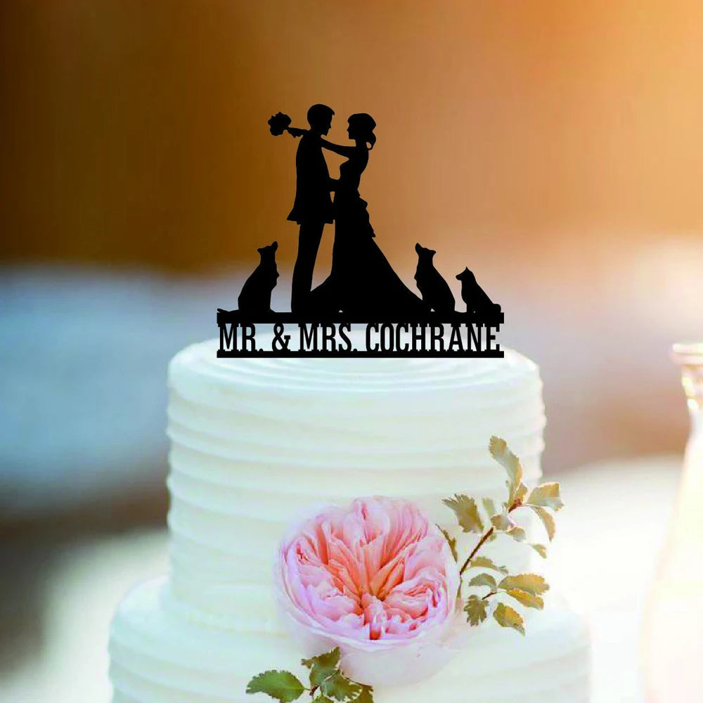 Custom Mr&Mrs wedding cake topper with dogs Personalized Bride And Groom Cake Topper with dogs Pets Wedding Anniversary Decor