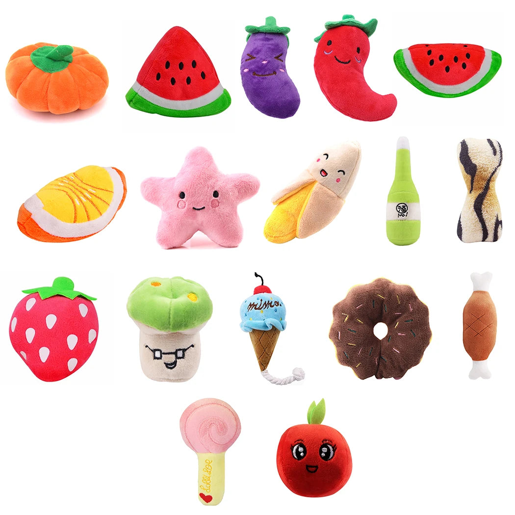 Kapmore Cat Dog Plush Toys Cartoon Cute Fruit Food Shape Bite Resistant Squeaky Toy Pet Chew Toy Pet Interactive Supplies