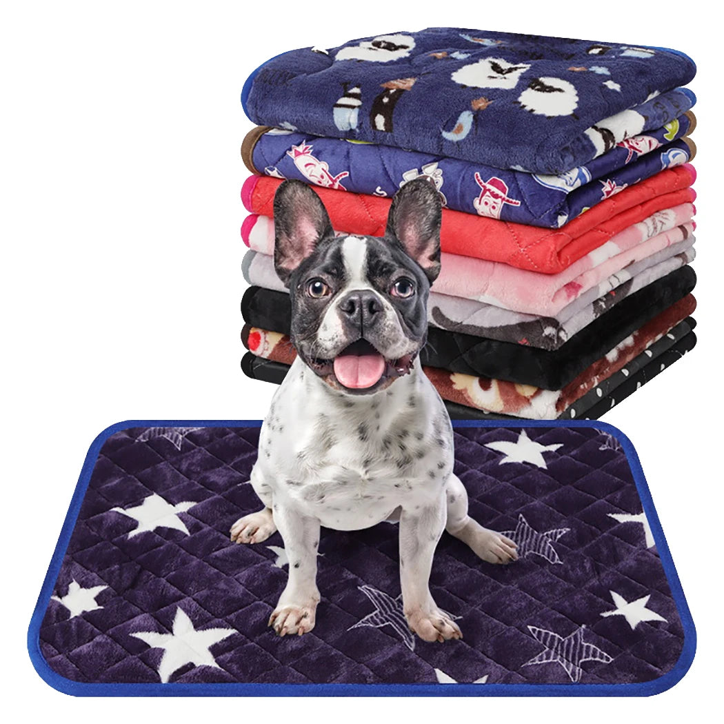 Cotton Velvet Pet Blanket Cartoon Print Warm Plus Cotton Pet Dog Cat Blanket Home Pet Supplies Color Random