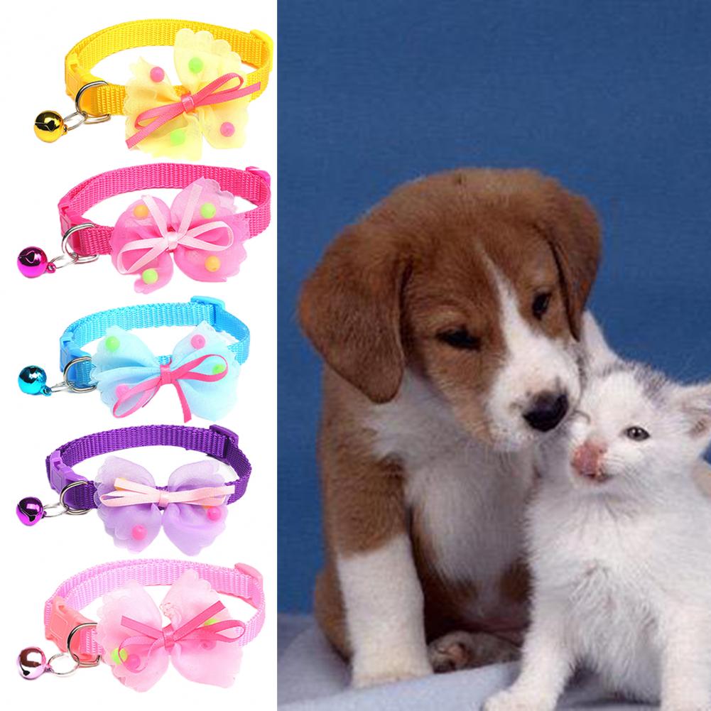 Pet Collar Bow-knot Decor Adjustable Neck Small Kitten Puppy Collar With Bell для собак