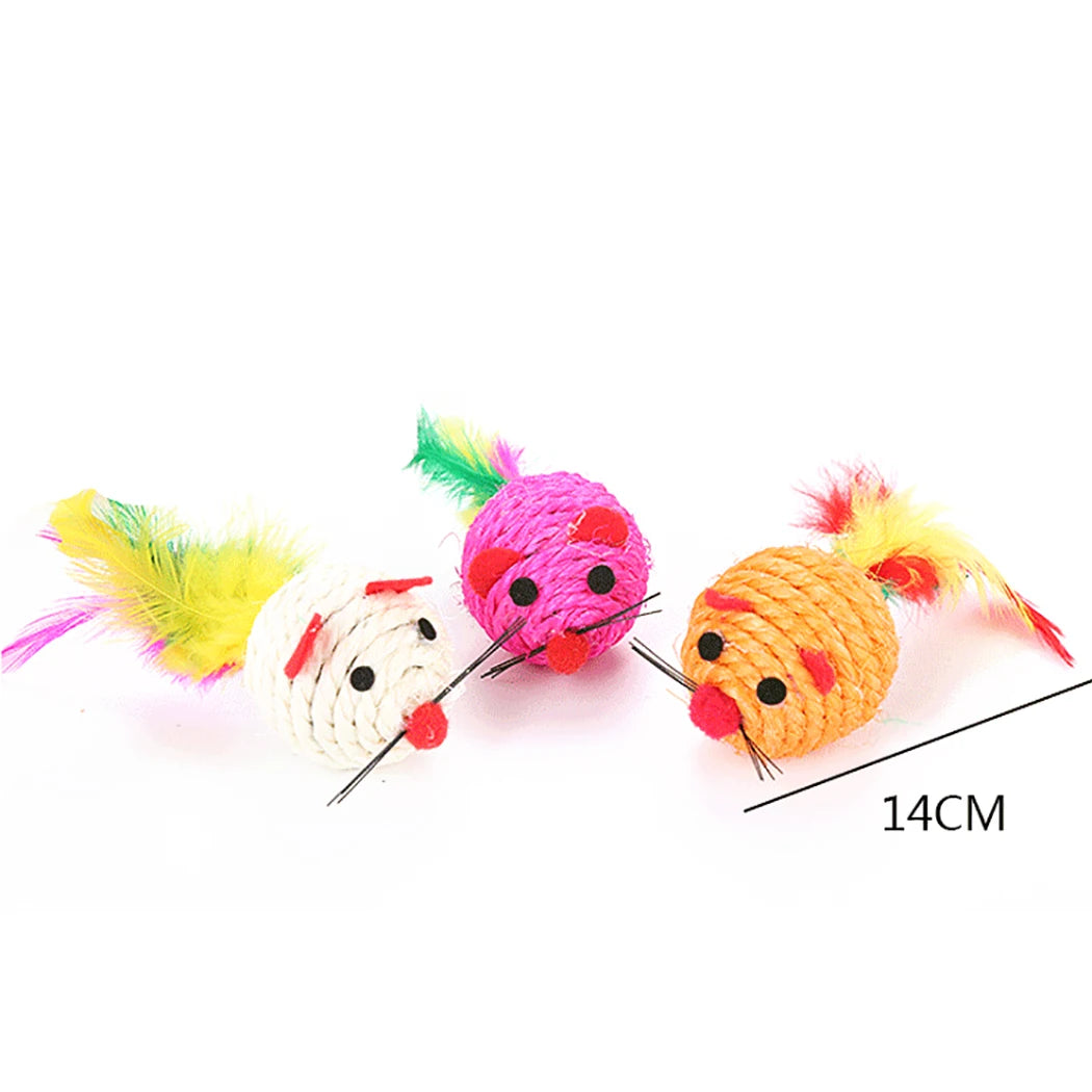 Pet Cat Toy Sisal Mouse Feather Interactive Kitten Teaser Playing Chewing Scratch Catching Supplies Funny Mouse Toy for Kittens