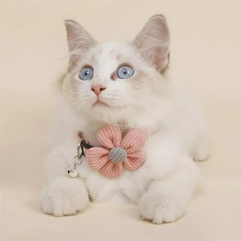 1pc Flower Decor Cat Collar Cute Adjustable Small Dog Collar Kitten Collar With Bell Pet Supplies Clothing Accessories