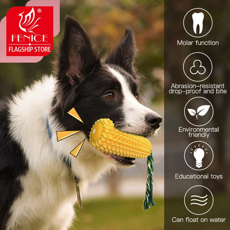 Fenice Corn Pet Toy Interactive Toys Dog Chew Tooth Cleaning Vocalize Squeak Toothbrush Molar Pet Supplies Floatable