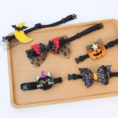 Cat Halloween Collar Adjustable Pet Weird Moon Pumpkin Kitten Lace Bow Style Collar Dog Accessories