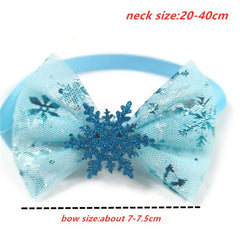 30/50pcs Winter Style Pet Dog Bow Ties Snowflake Neckties Puppy Cat Dog Blue Yarn Bowties Collar Pet Dog Grooming Products