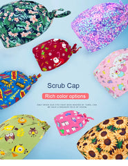 women's Cotton scrubs caps weat-absorbent Elastic Section pet grooming nursing work hats lab Flower print scrub hat Wholesale