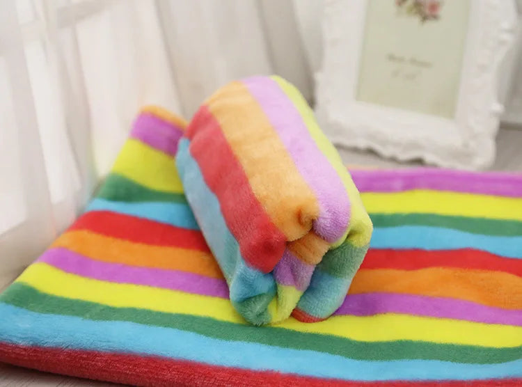 Pet Dog Cat Blankets Mat Towel Rainbow Tiger Soft Warm Wool Coral Fleece Sleeping Mattress Cushion Pad