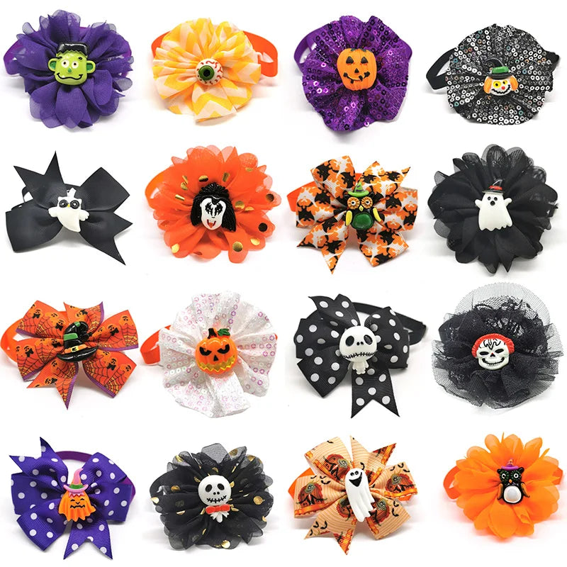 30/50pcs Halloween Pet Dog Cat BowTies Skull Pumpkin Eyes Style Collar Puppy Dog Bowties  Party Accessories Holiday Pet Supplies