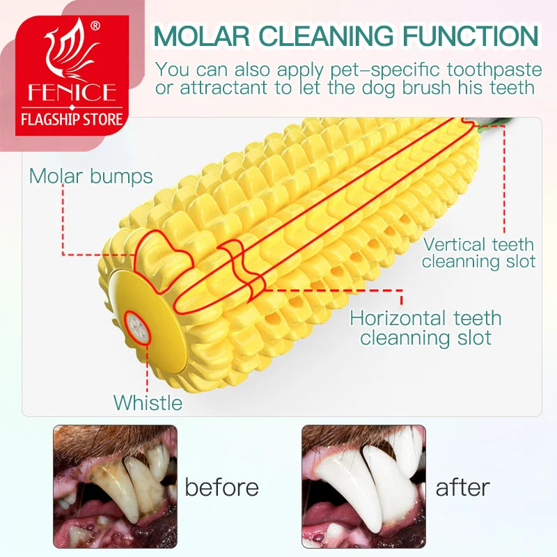 Fenice Corn Pet Toy Interactive Toys Dog Chew Tooth Cleaning Vocalize Squeak Toothbrush Molar Pet Supplies Floatable