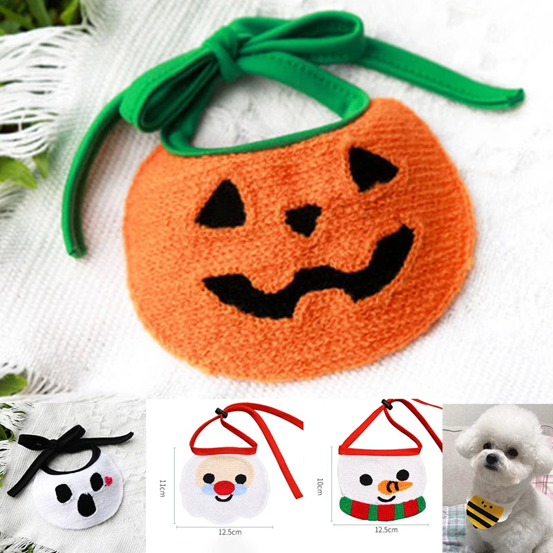 Pumpkin Dog Scarf Pet Bandana Cotton Washable Christmas Halloween Cat Puppy Kerchief Pet Grooming Accessories Neckerchief Lace