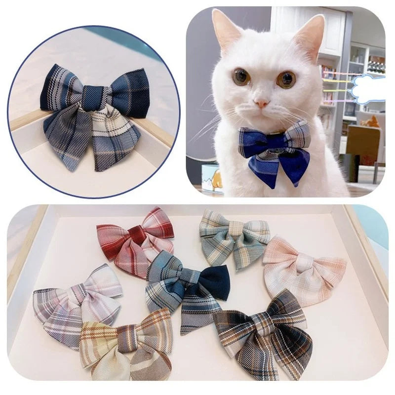 Pet cat Plaid Dog Collar With Bow Tie Basic Dog Cotton Necklace For Pet Gift Washable Bow ties Accessories