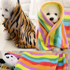 Pet Dog Cat Blankets Mat Towel Rainbow Tiger Soft Warm Wool Coral Fleece Sleeping Mattress Cushion Pad