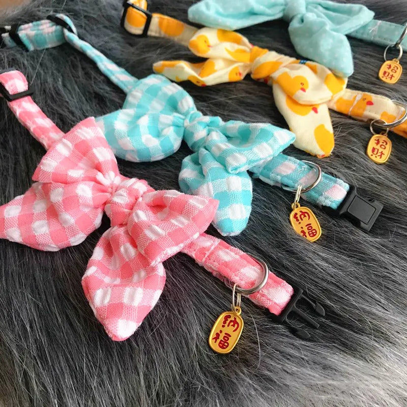 Dot pattern Pet Cat Collar Bowknot Puppy Chihuahua Necklace With Bell Adjustable Safety Buckle Cats Bow Tie Pets Accessories