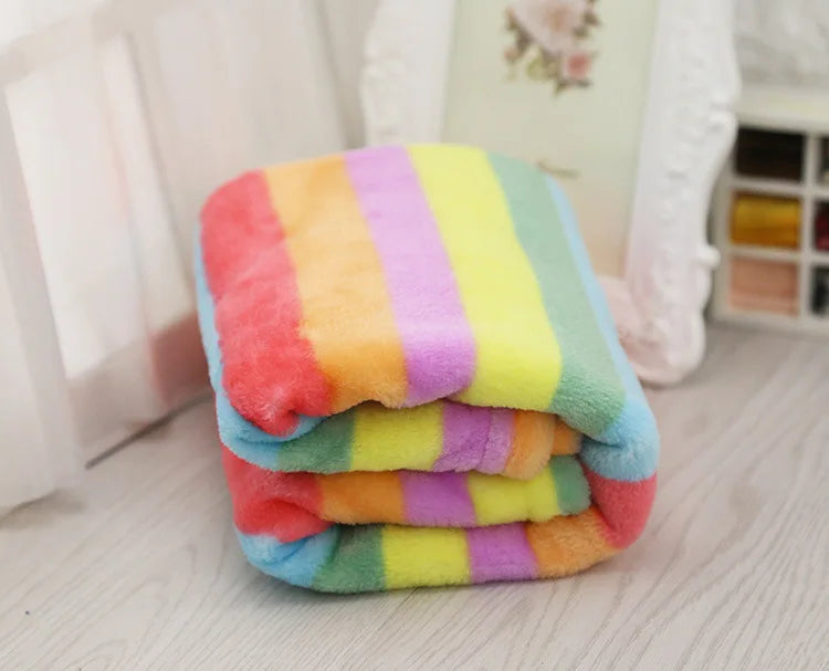 Pet Dog Cat Blankets Mat Towel Rainbow Tiger Soft Warm Wool Coral Fleece Sleeping Mattress Cushion Pad