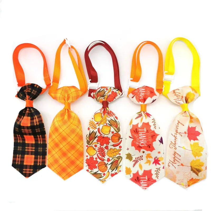 30/50pcs Thanksgiving Day Pet Dog Bow Ties Maple Leaf Turkey Pet Cat Dog Collar Bowties Neckties Pet Fall Ties Grooming Products