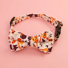 Pet collars for Halloween with various styles, detachable bow collars, holiday printed patterns, dog collars, cat collars