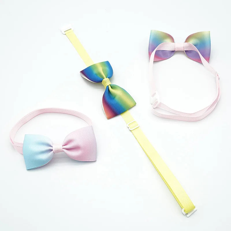 6 Colors Cute Rainbow Style Dog Bow Ties Colorful Ribbon Puppy Small Dogs Cats Neck Ties For Collar Pet Grooming Accessories