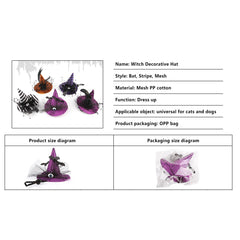 2025 New Halloween Pet Witch Hat 3D Rose/Eyeball/Bowknot Tulle Decor Cap Costume Accessories for Cat, Dogs