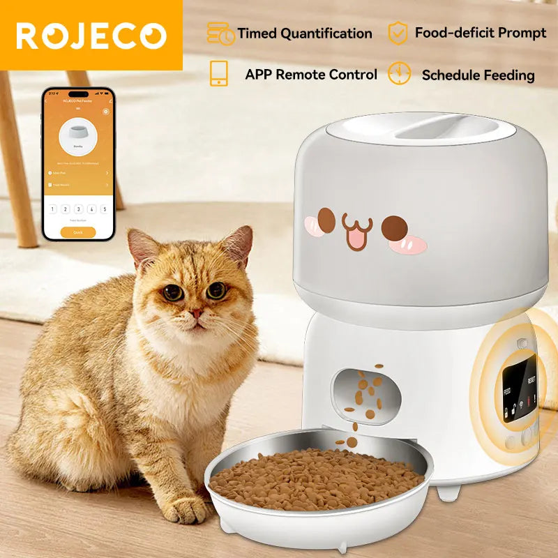 ROJECO WiFi Automatic Cat Feeder 3L Smart Pet Food Dispenser APP Remote Control Pet Feeder Feeding Food Bowl Cat Accessories